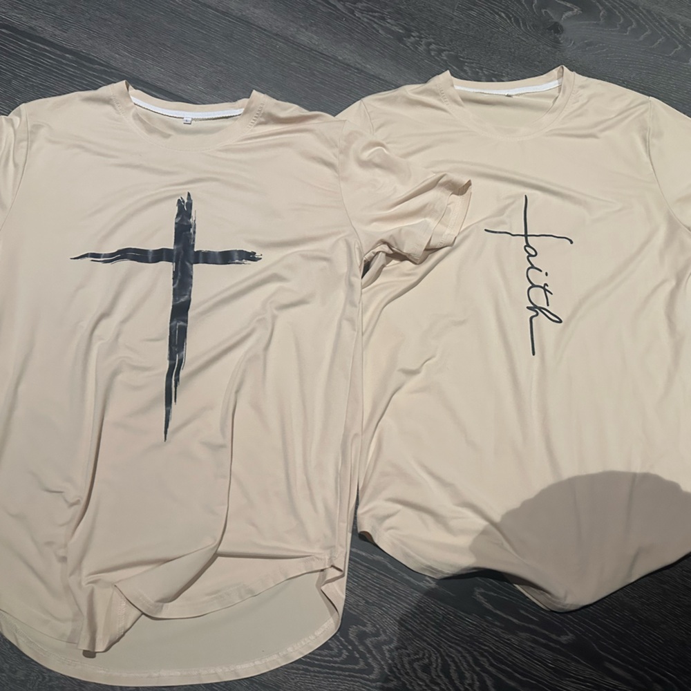 Beige Graphic Cross Tee - Neutral Casual Top